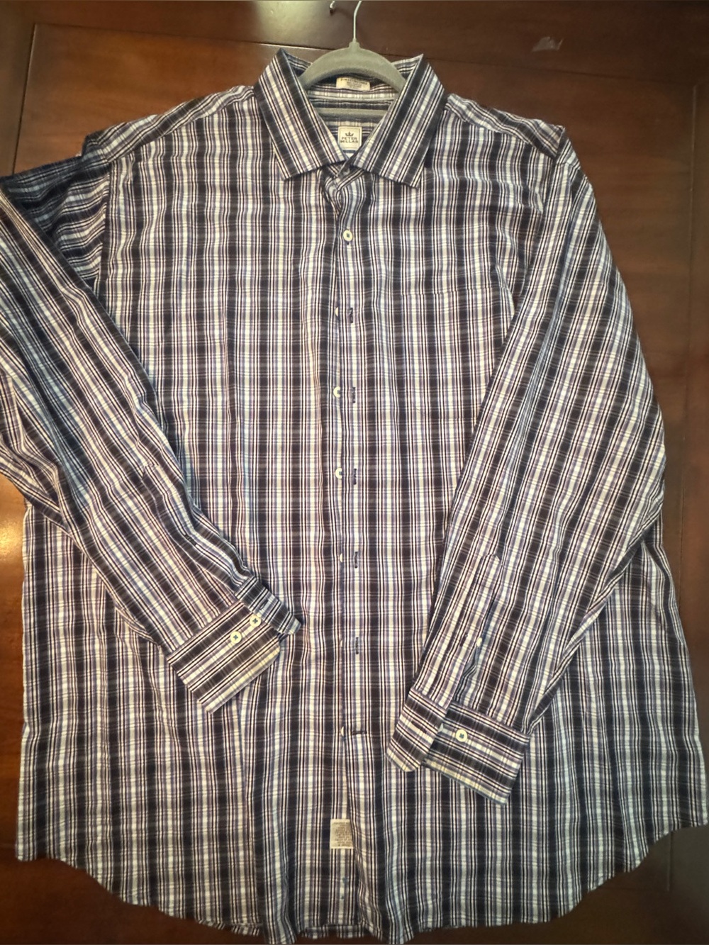 Peter Millar Seaside Finish Plaid Button Front Shirt Mens XXL Cotton Blue Coast